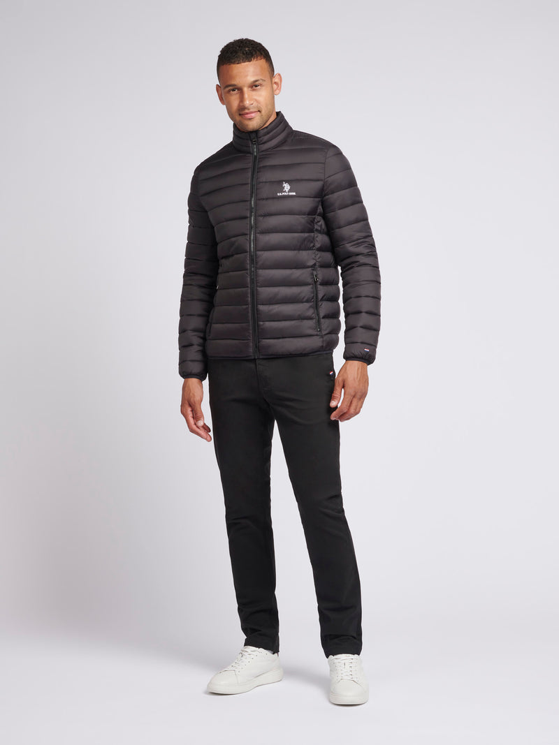 Mens Lightweight Bound Quilted Jacket in Black Bright White DHM