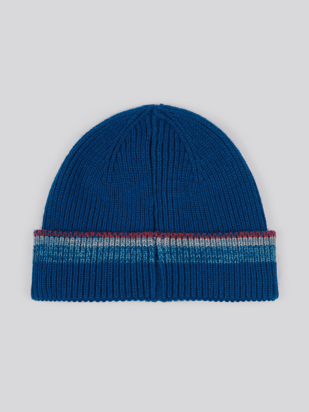 Mens Stripe Tipping Rib Knit Beanie in Navy Peony