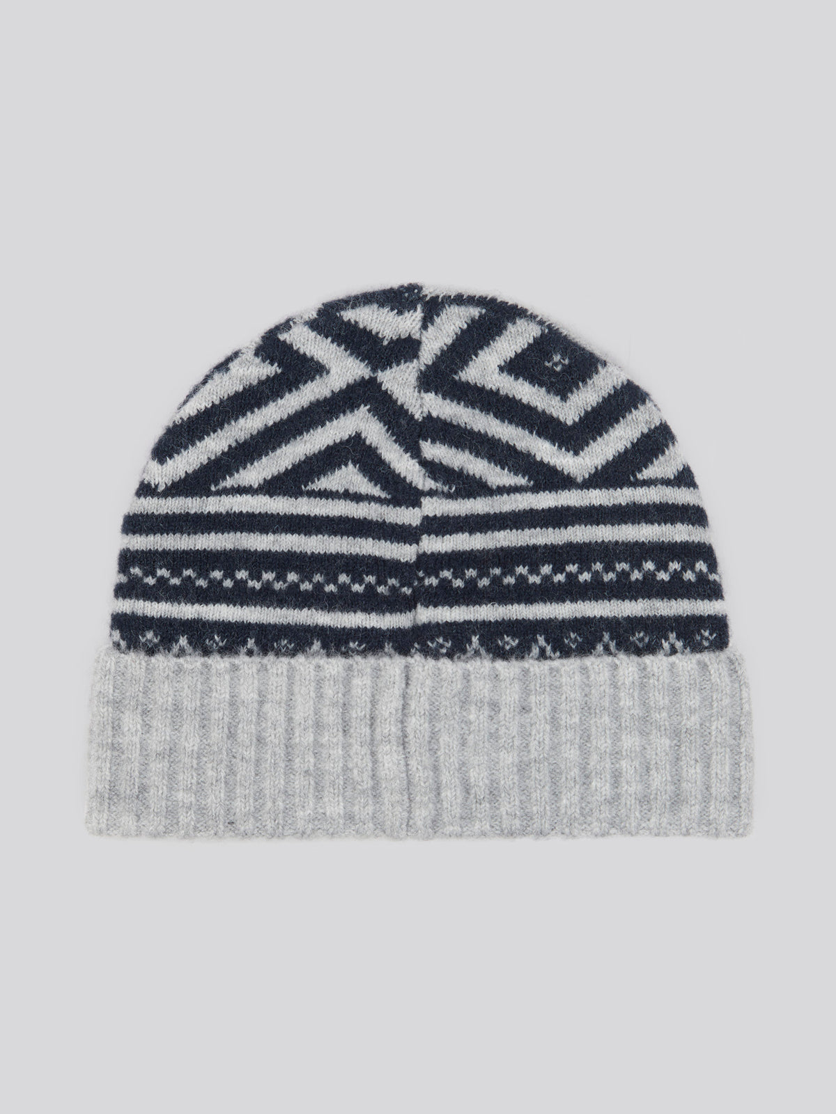 Mens Fair isle Knit Beanie in Mid Grey Marl