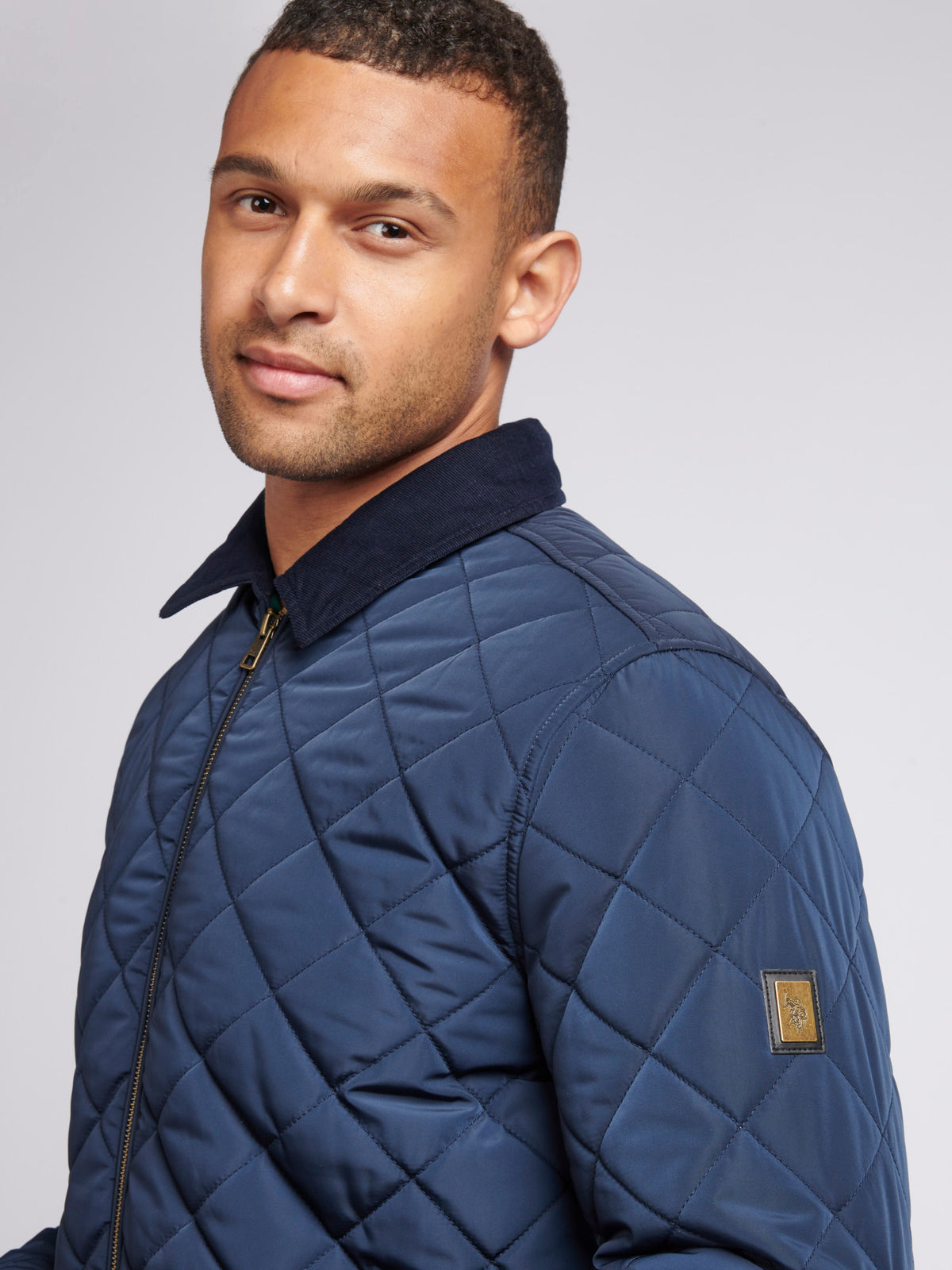 Mens Diamond Quilt Padded Jacket in Dark Sapphire Navy