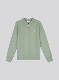 Texture Zip LS Polo Green Bay