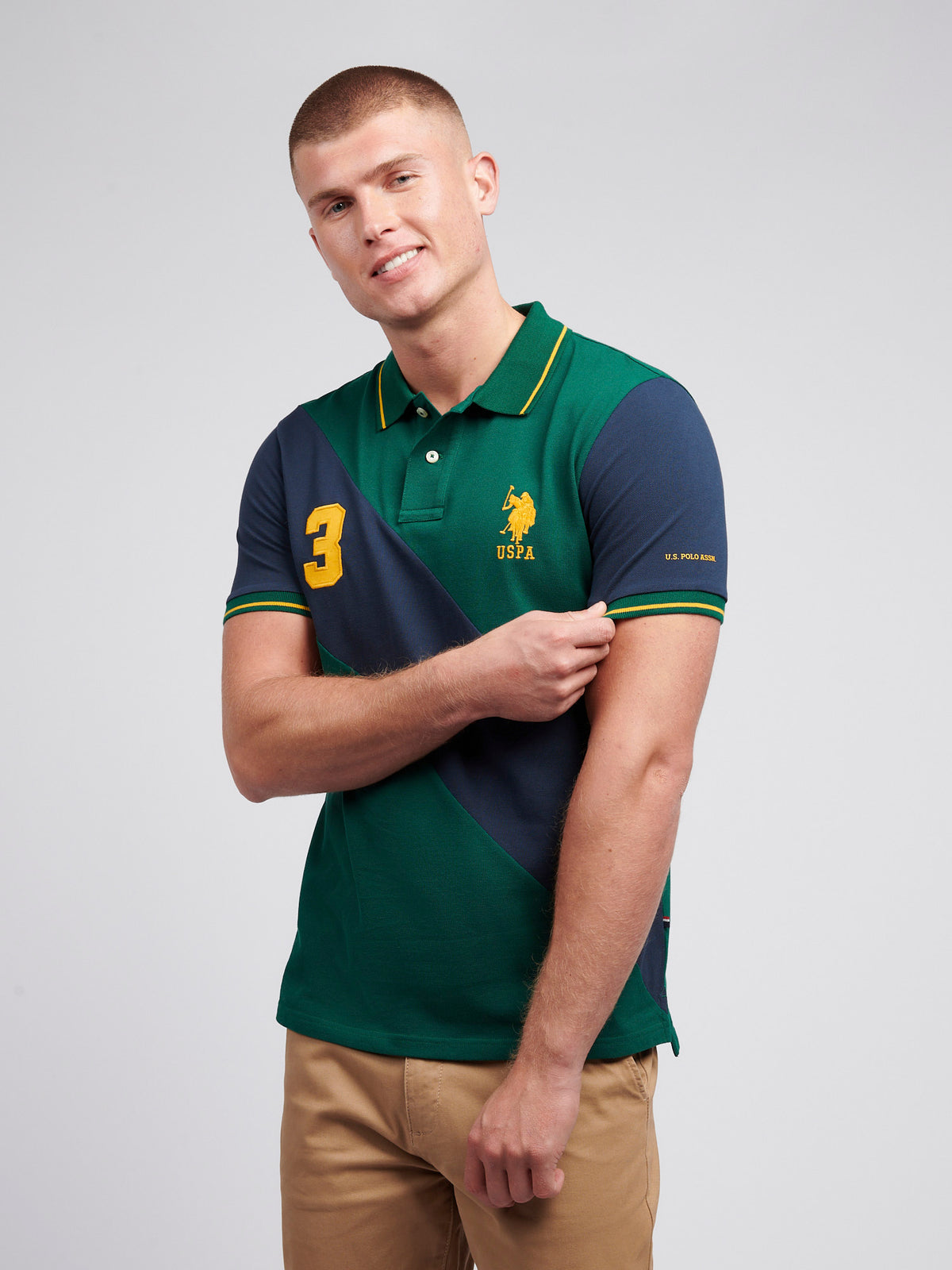 Mens Player 3 Sash Pique Polo Shirt in Rain Forest