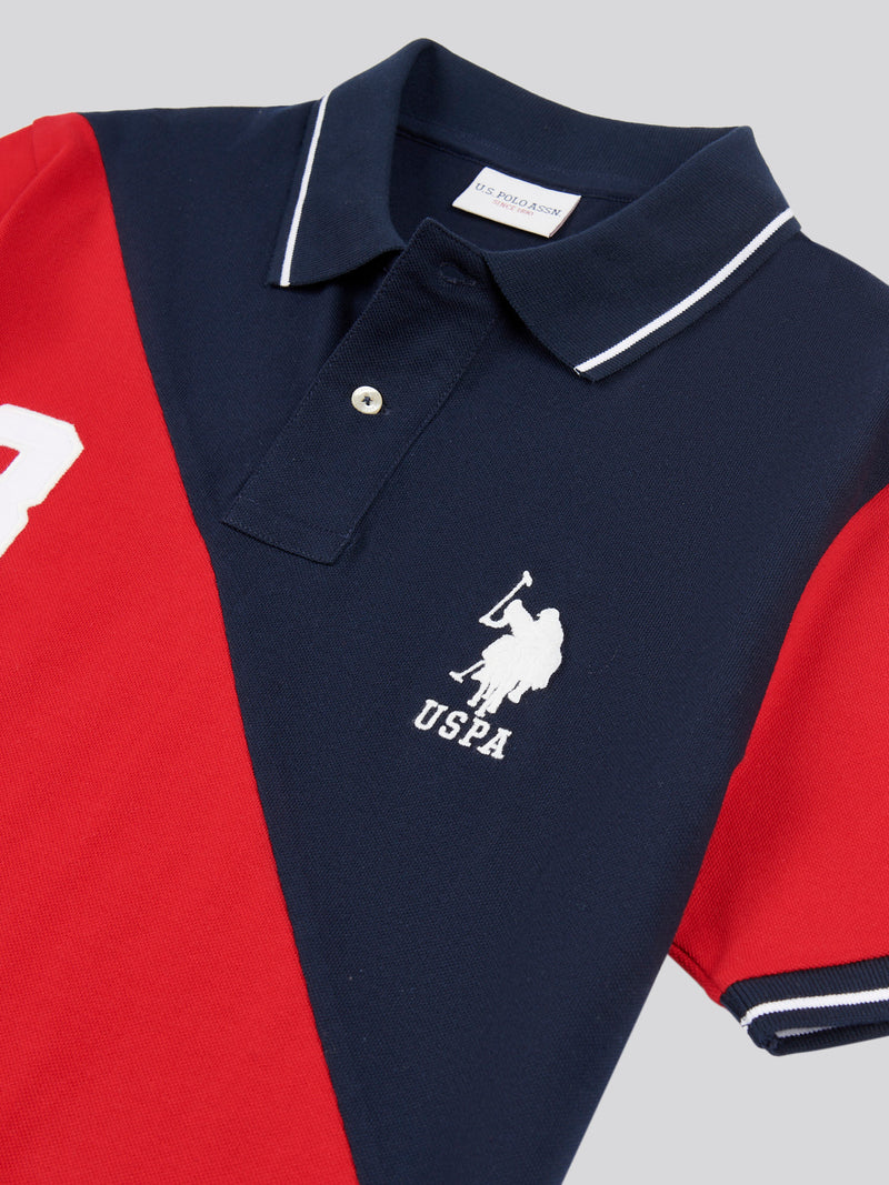 Mens Player 3 Sash Pique Polo Shirt in Dark Sapphire Navy