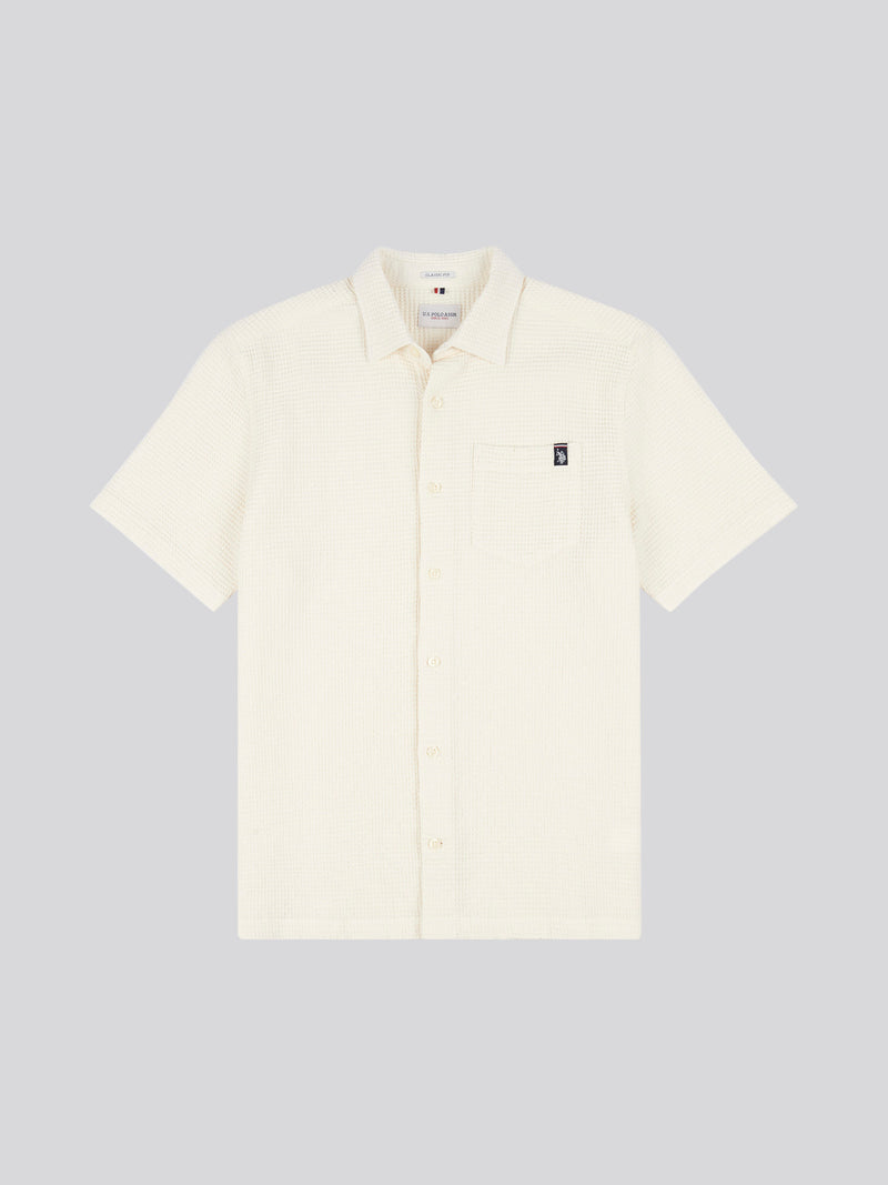 Textured Waffle SS Shirt Bright White