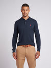 Mens Long Sleeve Knitted Polo Shirt in Dark Sapphire Navy / Haute Red DHM