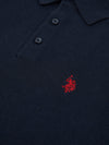 Mens Long Sleeve Knitted Polo Shirt in Dark Sapphire Navy / Haute Red DHM