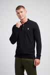 Mens Long Sleeve Knitted Polo Shirt in Black Bright White DHM