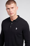 Mens Long Sleeve Knitted Polo Shirt in Black Bright White DHM