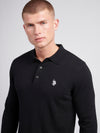 Mens Long Sleeve Knitted Polo Shirt in Black Bright White DHM