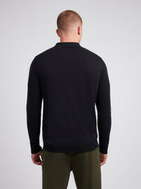 Mens Long Sleeve Knitted Polo Shirt in Black Bright White DHM