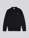 Mens Long Sleeve Knitted Polo Shirt in Black Bright White DHM