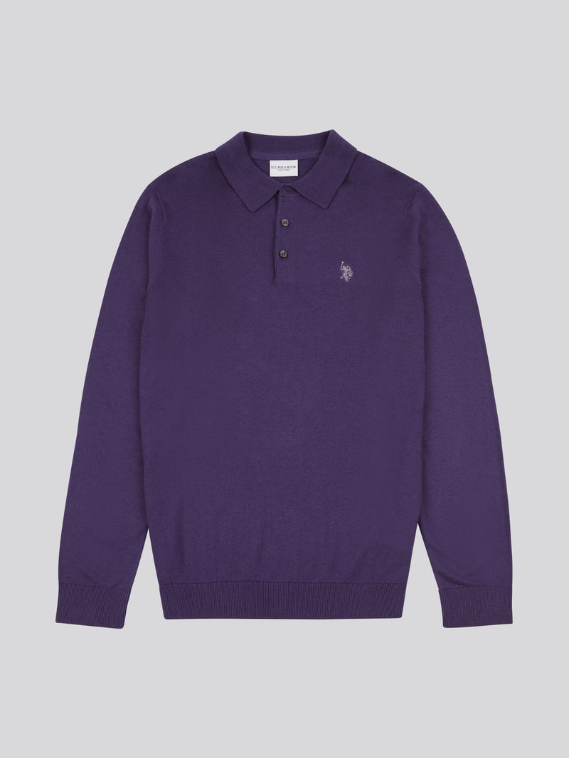 Mens Long Sleeve Knitted Polo Shirt in Purple Plumeria