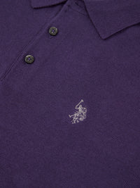 Mens Long Sleeve Knitted Polo Shirt in Purple Plumeria