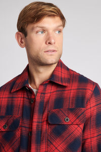 Mens Ombre Brushed Twill Check Shacket in Haute Red