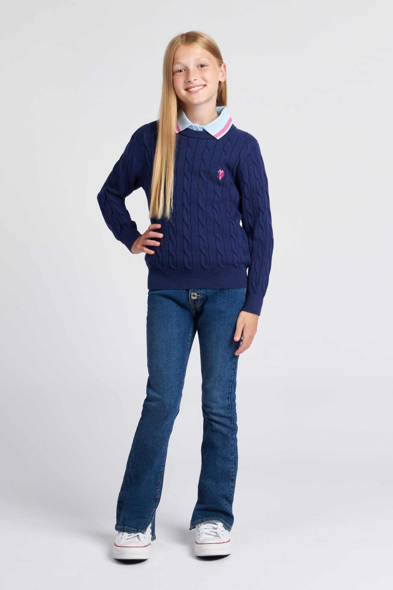 Girls Cable Knit Jumper in Medieval Blue