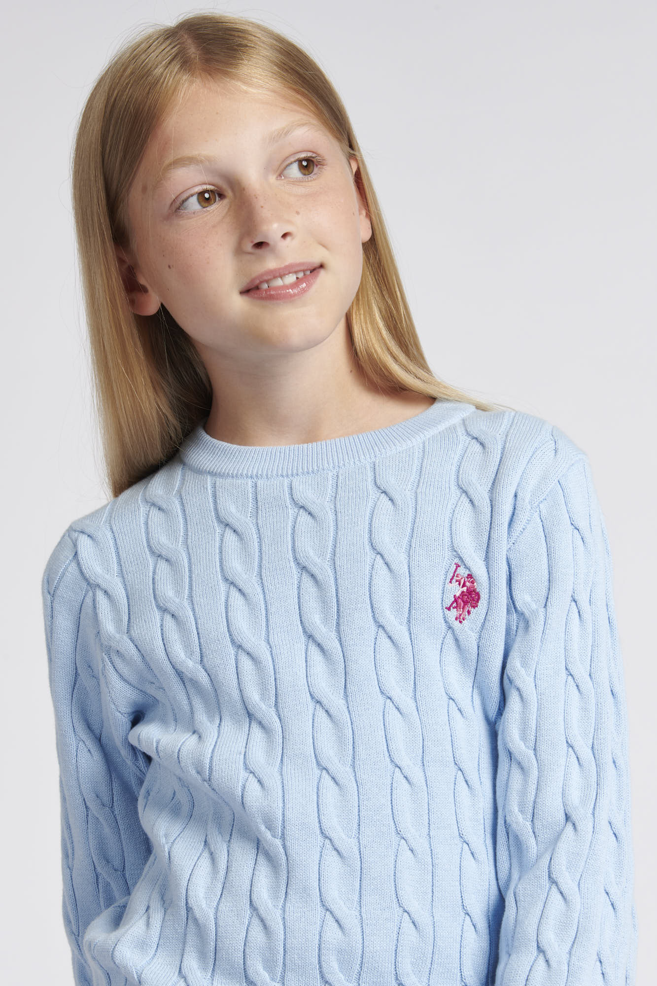 Girls Cable Knit Jumper in Windsurfer