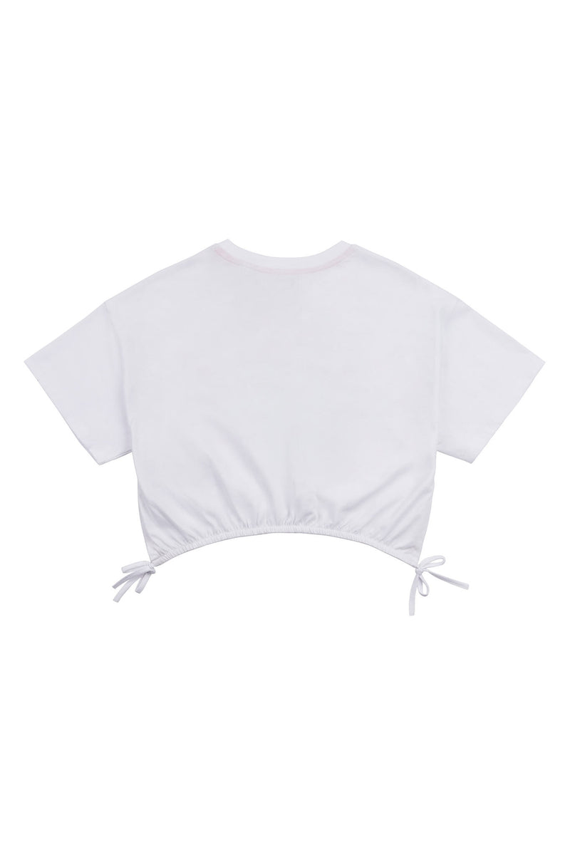 Girls Rounded Elastic Hem T-Shirt in Bright White