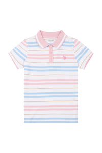 Girls Stripe Pique Polo Shirt in Romance Rose