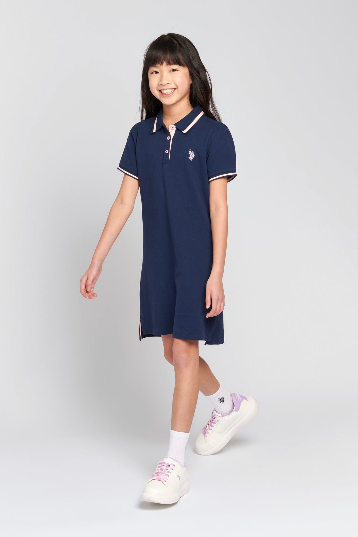 Girls Polo Dress in Navy Iris