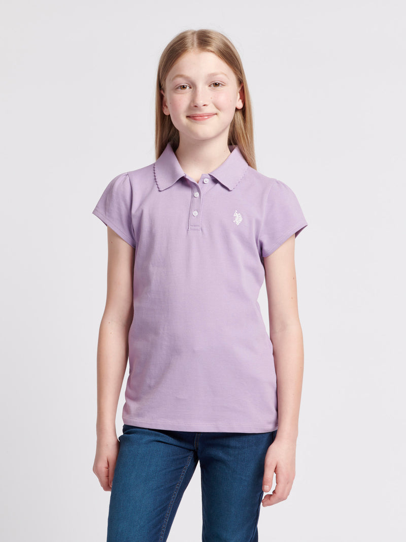 Girls Scallop Collar Polo Shirt in Viola