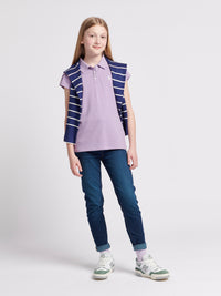 Girls Scallop Collar Polo Shirt in Viola