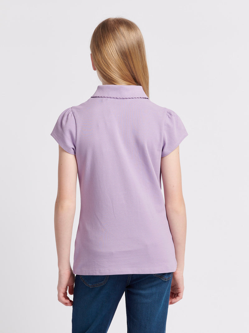 Girls Scallop Collar Polo Shirt in Viola