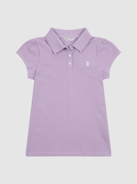 Girls Scallop Collar Polo Shirt in Viola