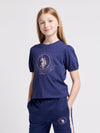 Girls Crest Puff Sleeve T-Shirt in Midnight Blue