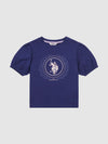 Girls Crest Puff Sleeve T-Shirt in Midnight Blue