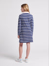 Girls Striped Long Sleeve Polo Dress in Midnight Blue