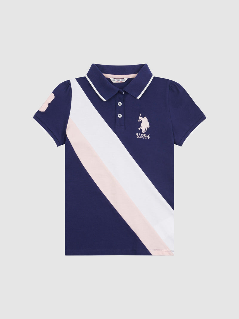 Girls Player 3 Sash Polo Shirt in Midnight Blue