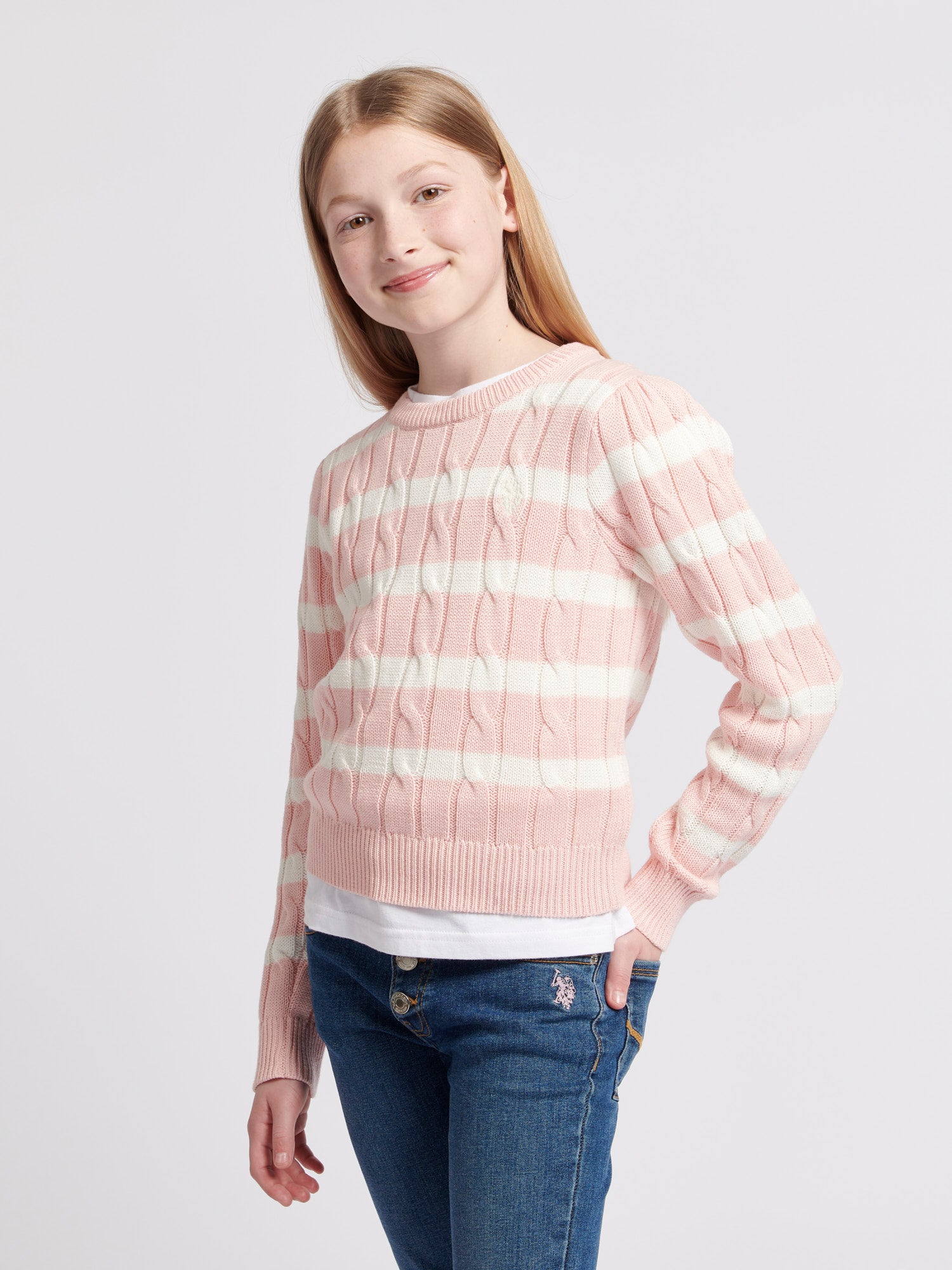 Stripe Cable Knit Jumper Crystal Rose