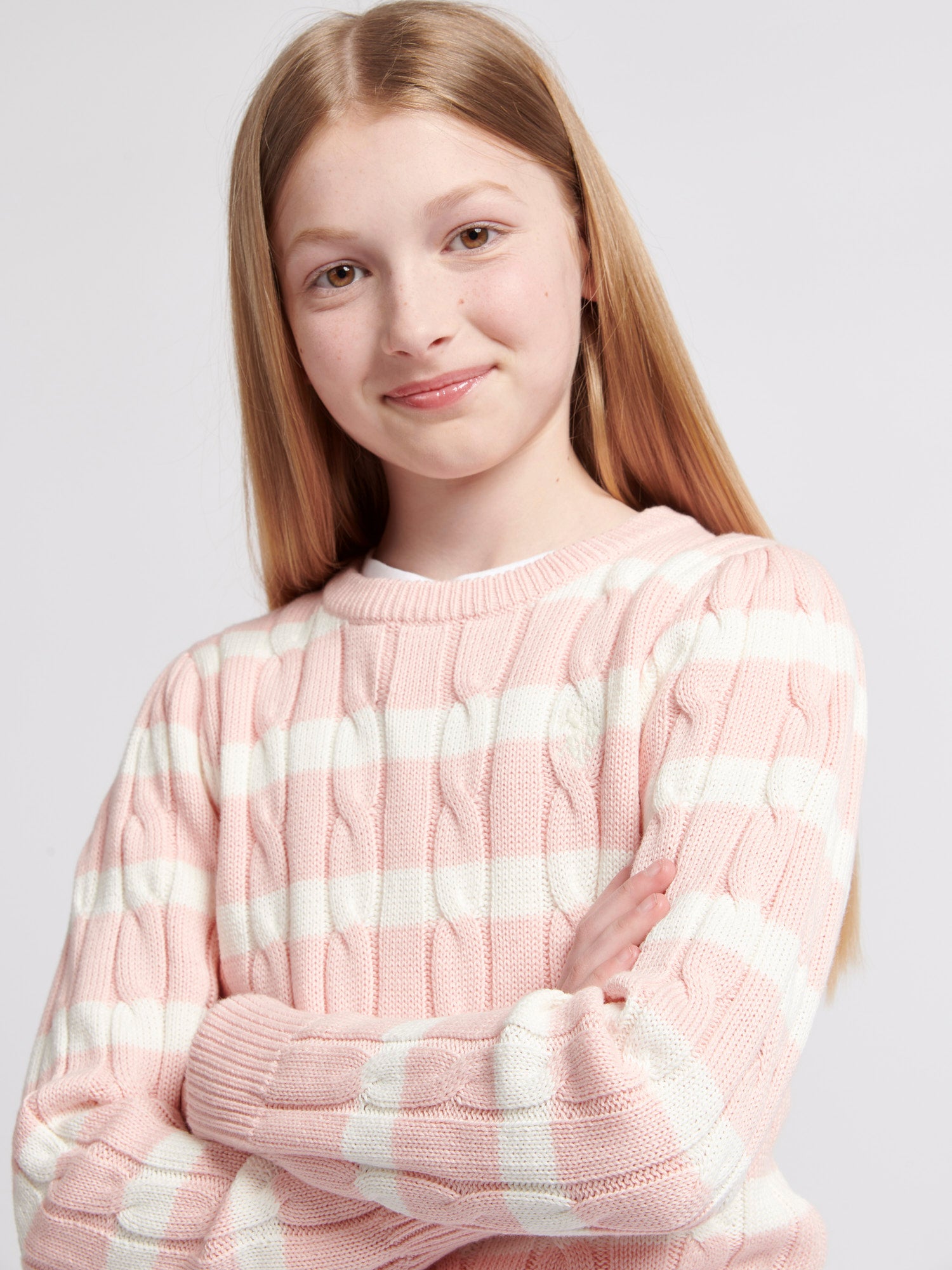 Stripe Cable Knit Jumper Crystal Rose