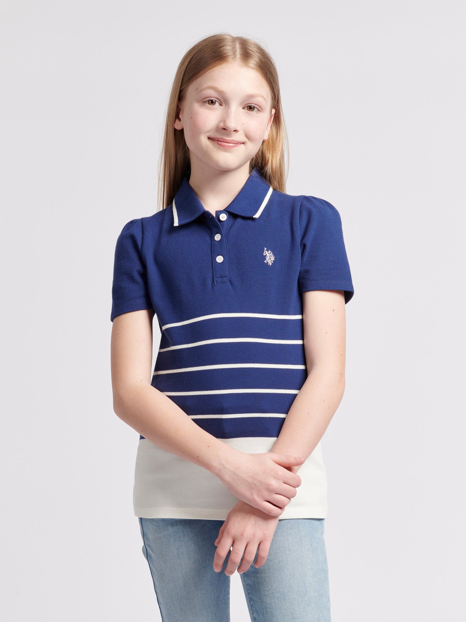 Stripe SS Polo Top Midnight Blue