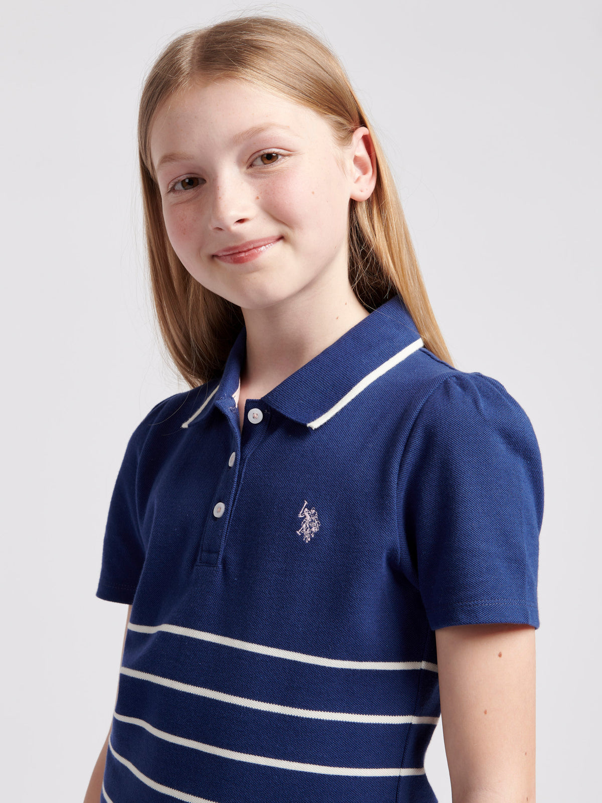 Stripe SS Polo Top Midnight Blue