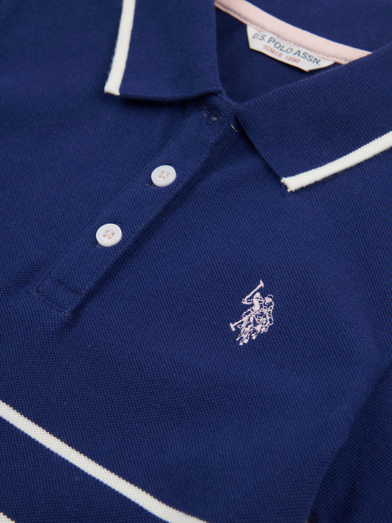 Stripe SS Polo Top Midnight Blue