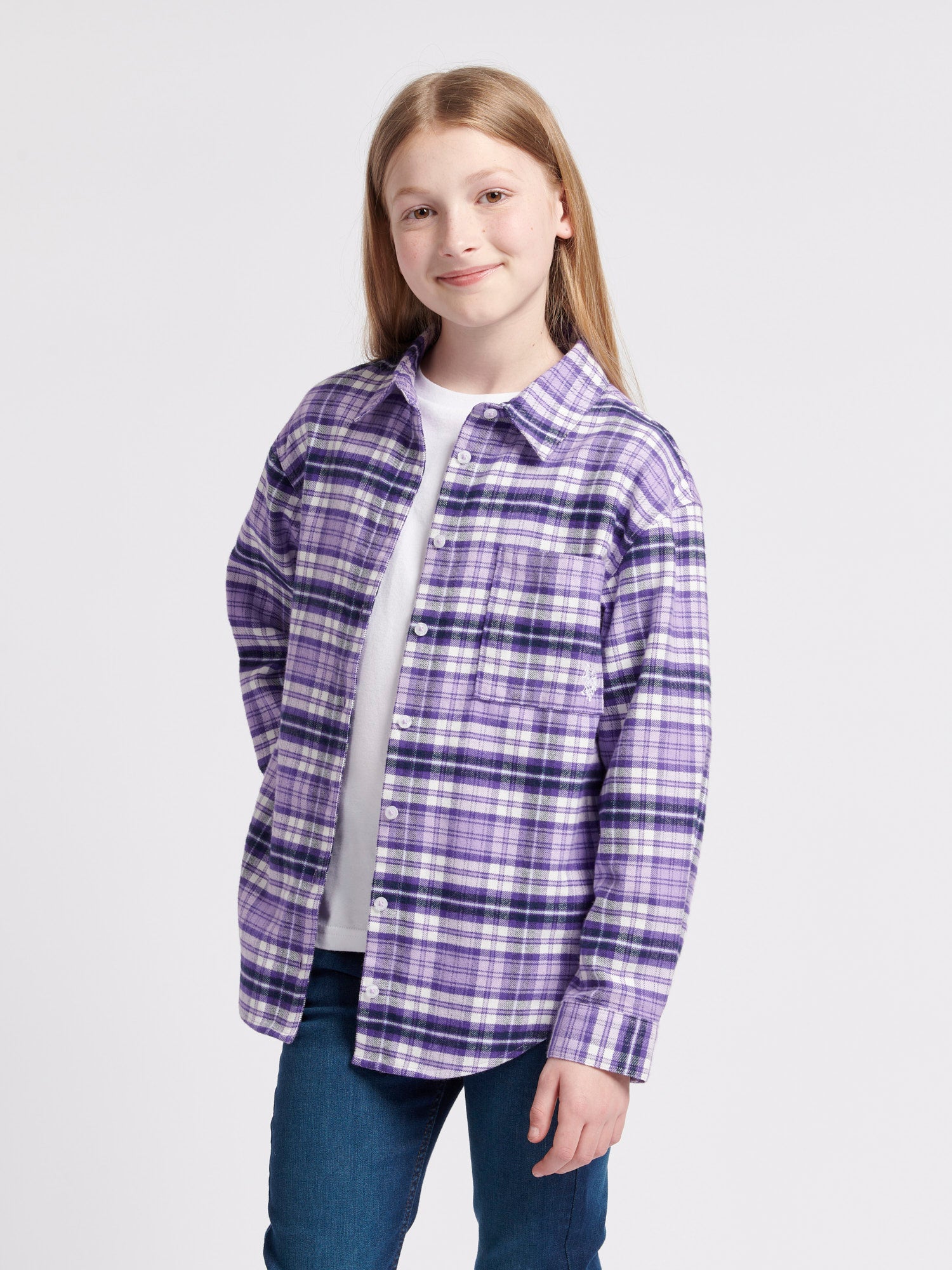 Girls Brushed Check Shirt in Viola