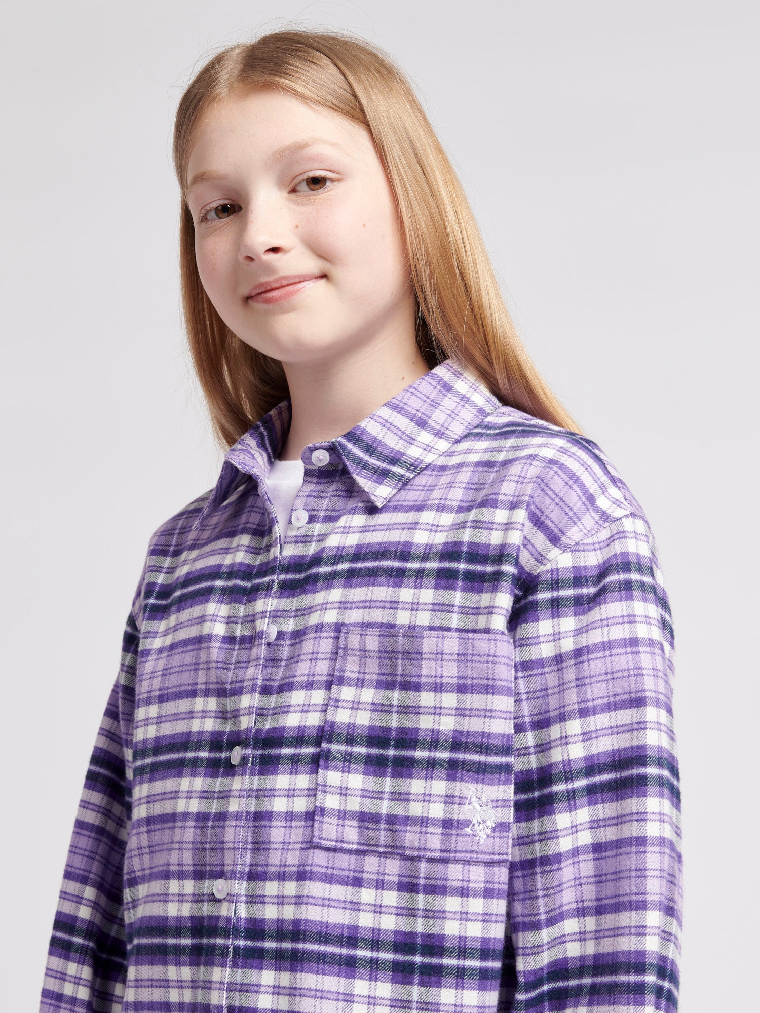 Girls Brushed Check Shirt in Viola