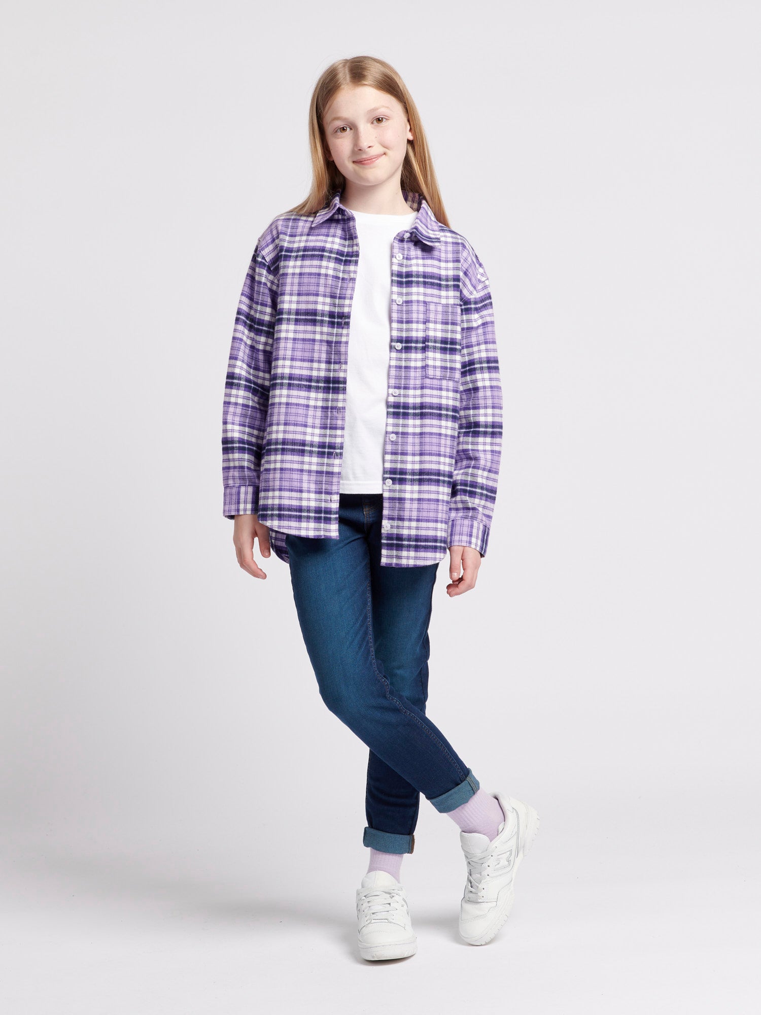 Girls Brushed Check Shirt in Viola