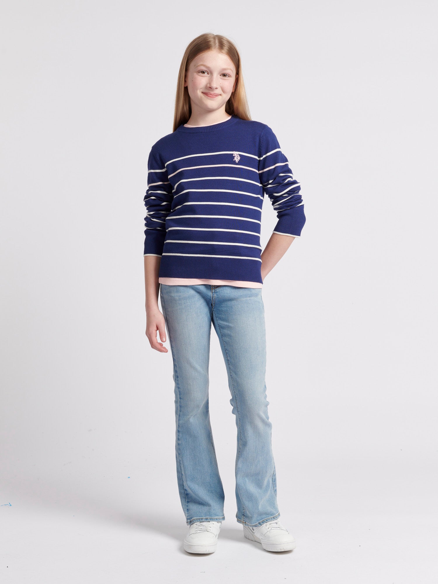 Stripe Crew Jumper Midnight Blue