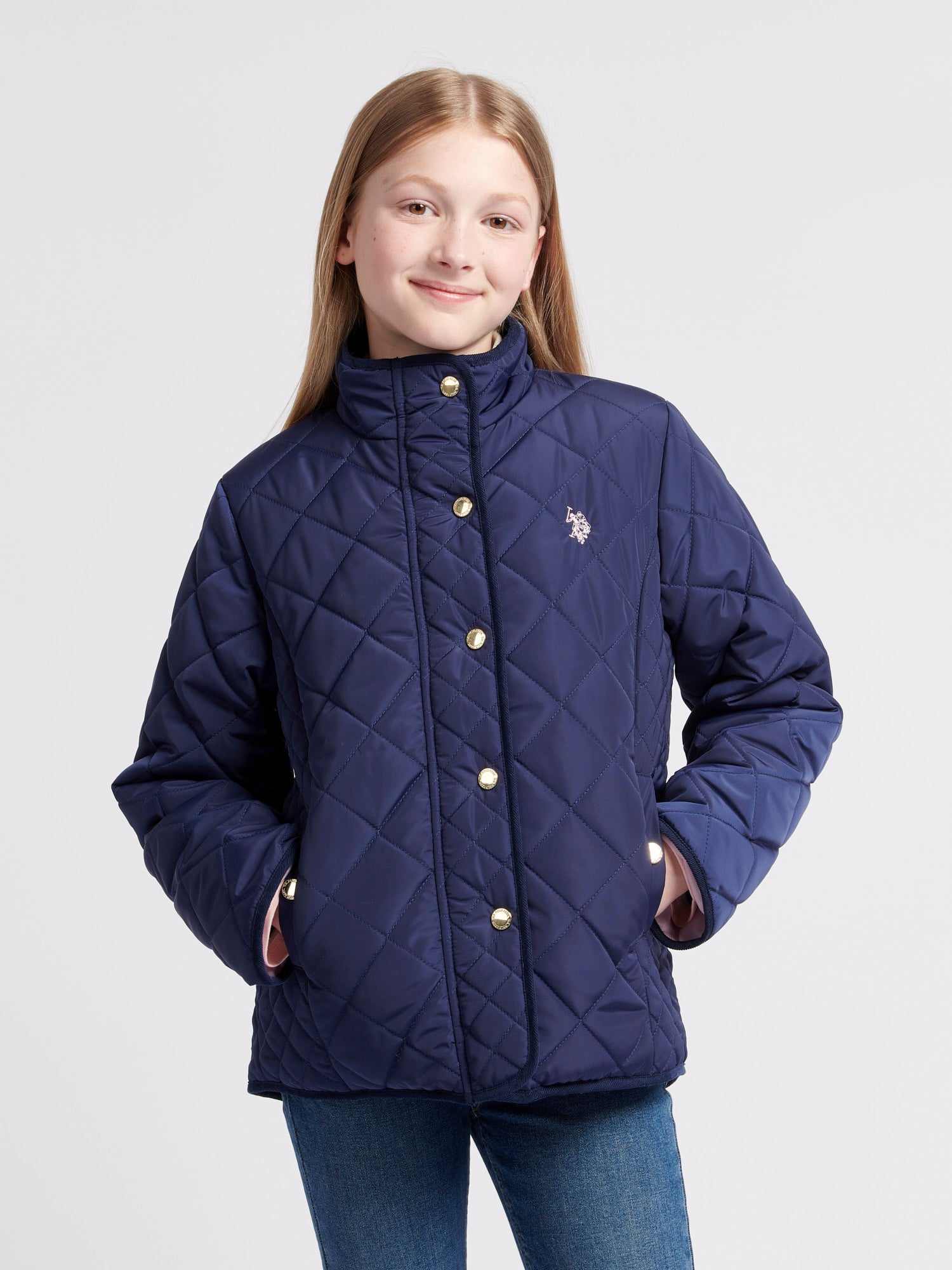 Girls Lightweight Quilted Jacket in Midnight Blue