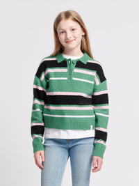 Brushed Stripe Polo Jumper Deep Sea