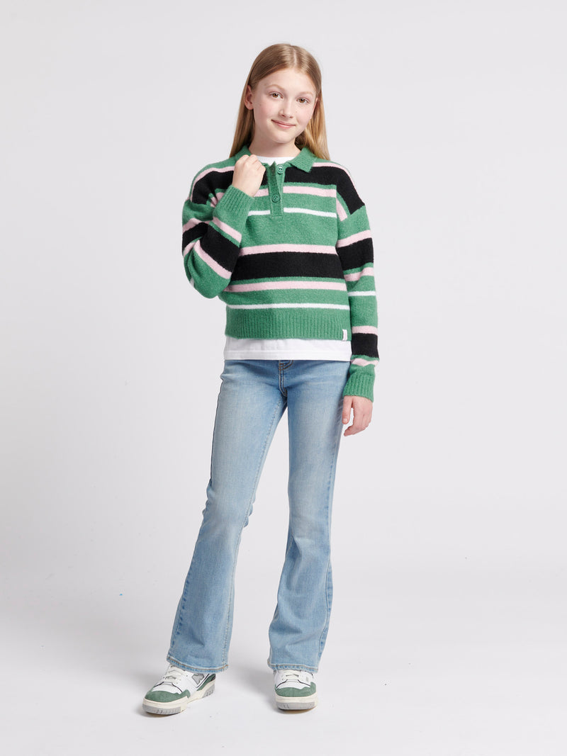 Brushed Stripe Polo Jumper Deep Sea