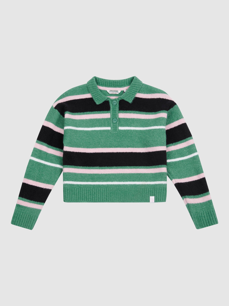 Brushed Stripe Polo Jumper Deep Sea