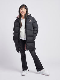 Girls Longline Puffer Jacket in Black