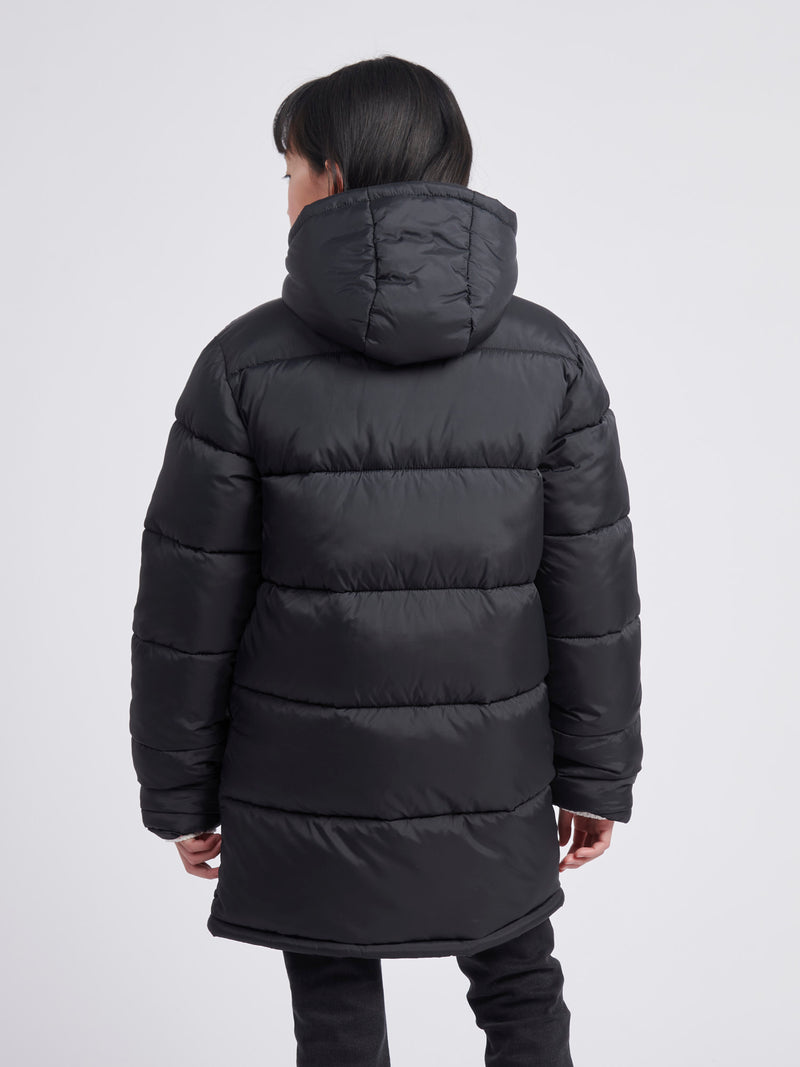 Girls Longline Puffer Jacket in Black