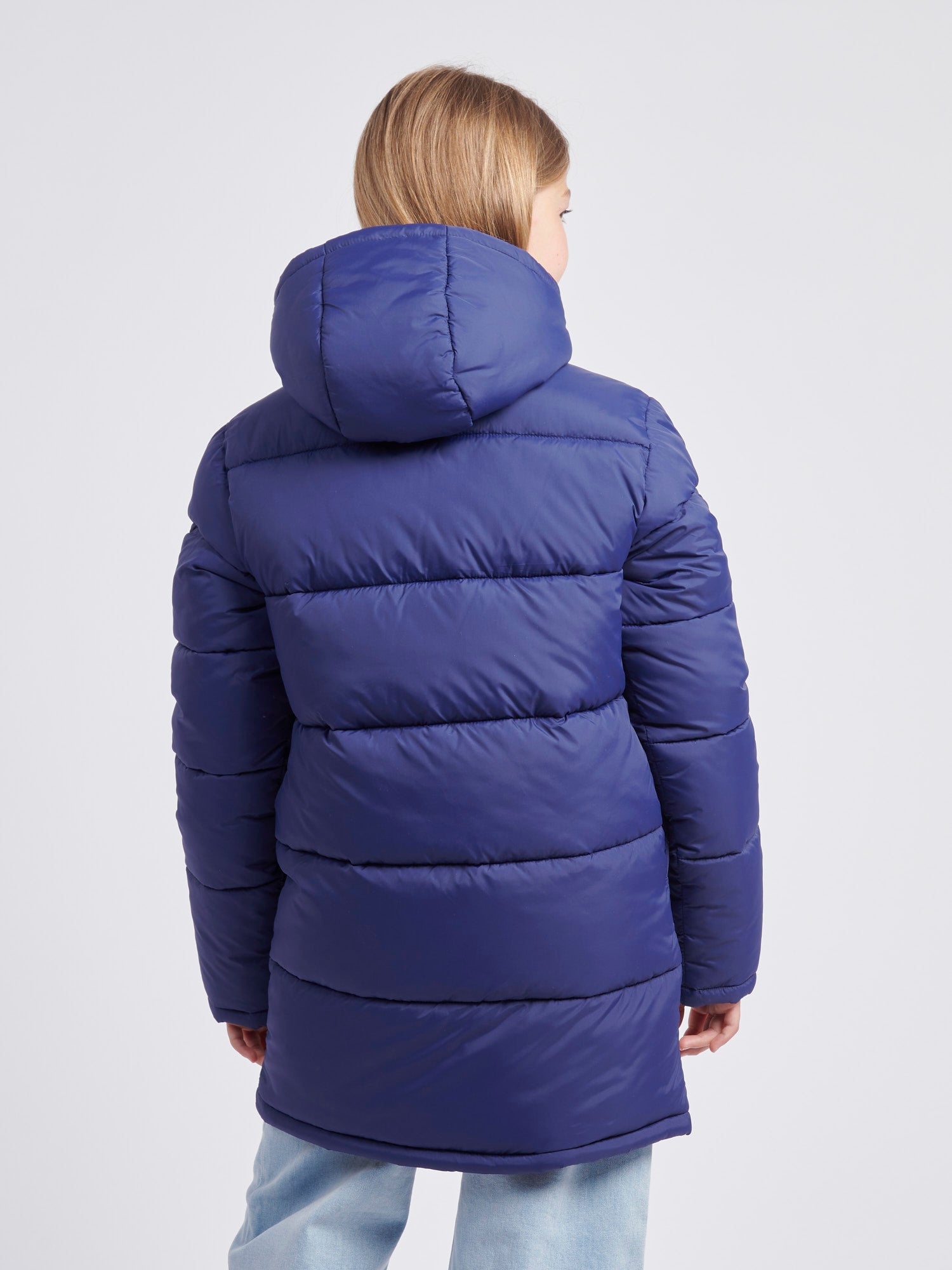 Girls Longline Puffer Jacket in Midnight Blue