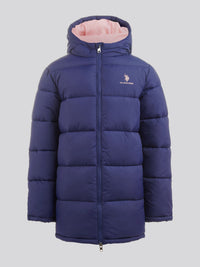 Girls Longline Puffer Jacket in Midnight Blue