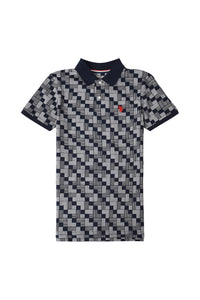 Boys Geo Jersey Polo in Navy Blue