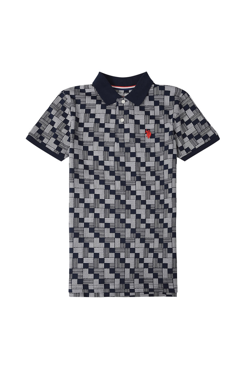 Boys Geo Jersey Polo in Navy Blue